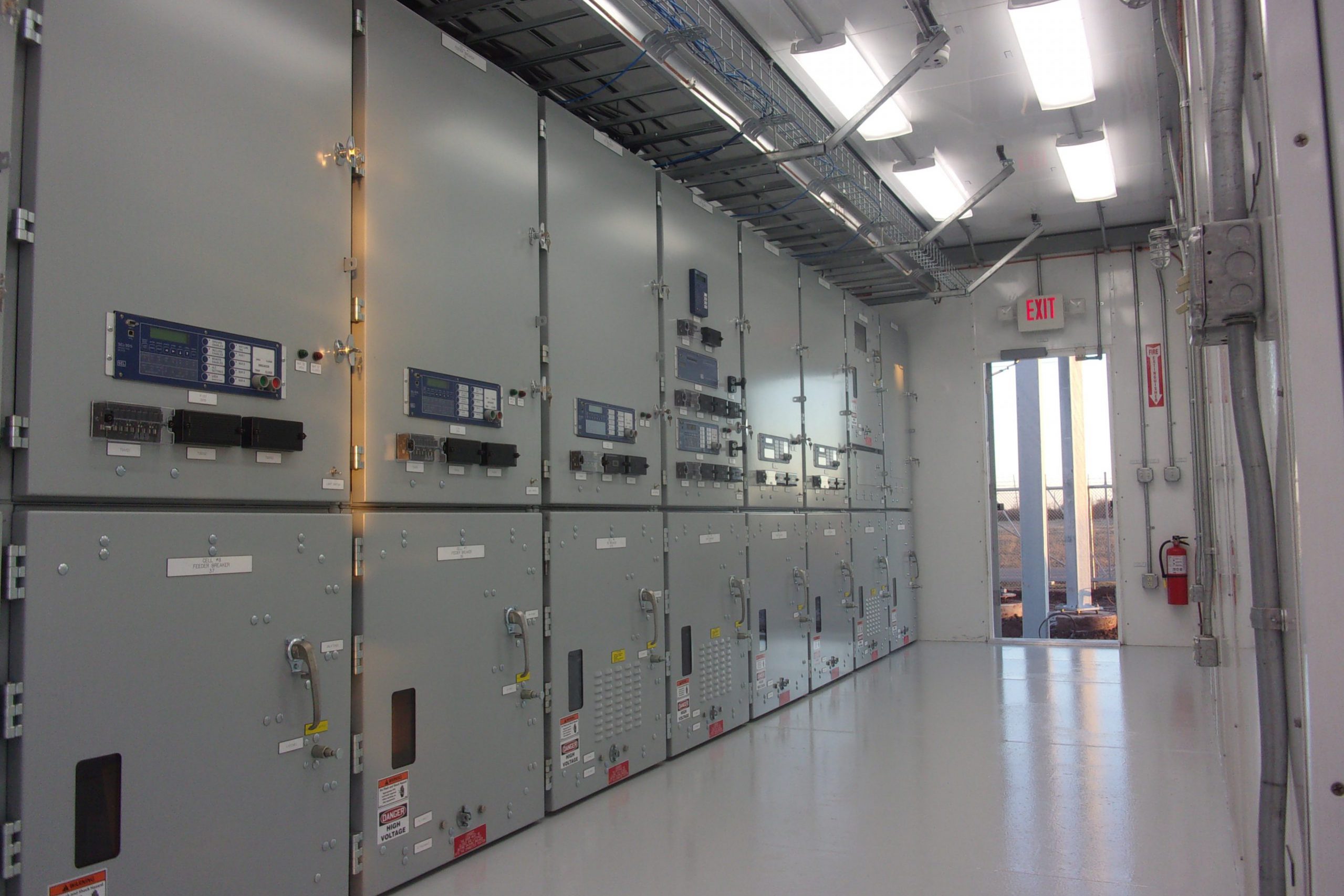 Switchgear lineup inside a Crown enclosure.