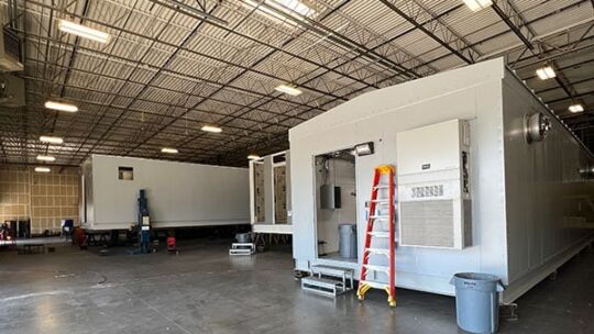 Staged buildings on the floor at Crown Texas