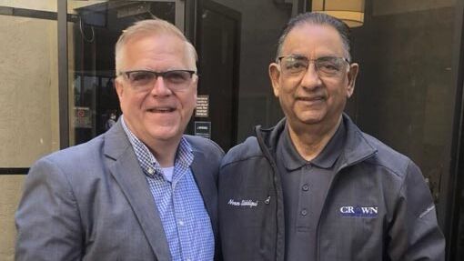 Chris Butler, President of Embedded and Critical Power at Flex, and Norm Siddiqui, founder of Crown Technical Systems, at a November meet and greet where the Crown team connected with key Flex leaders and gained insights into the company’s vision